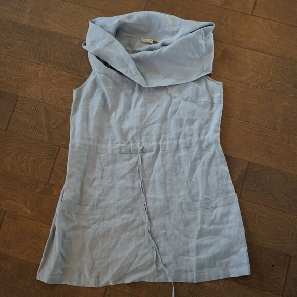 CHALET 100% Linen Blue Tunic Dress Large Draw String Lagenlook - Picture 1 of 5